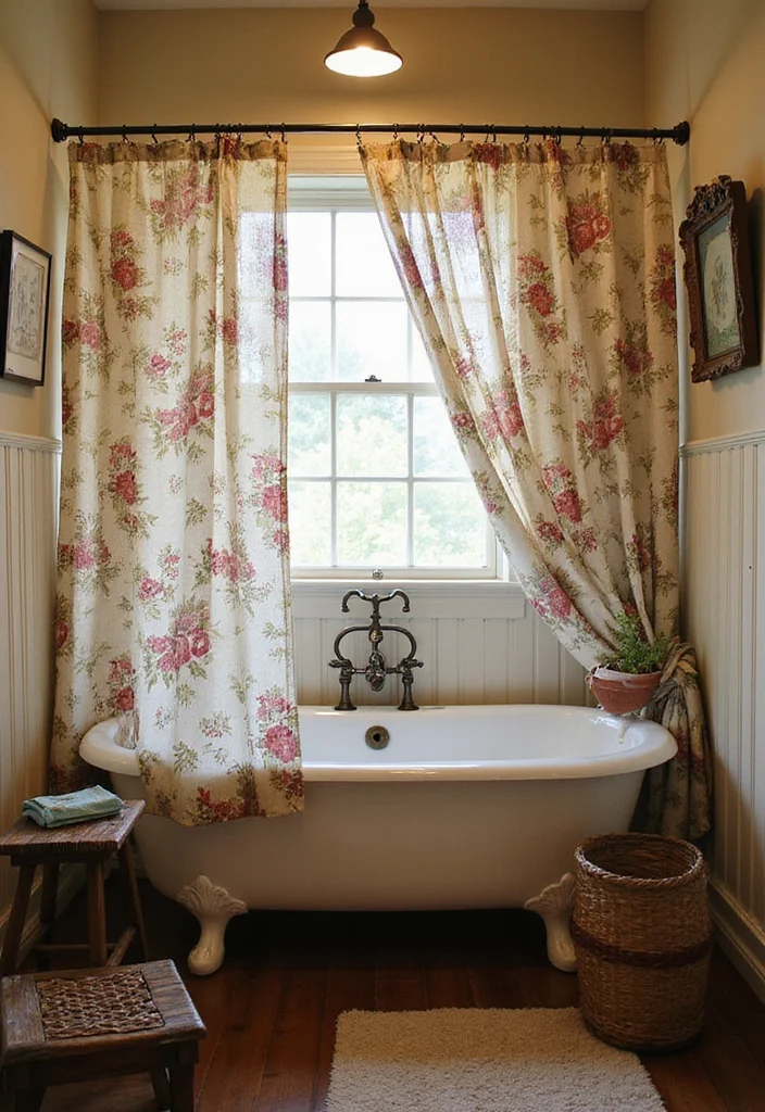 14 Bathroom Curtain Ideas for Light Privacy and Moisture Control - 11. Vintage Floral Shower Curtain