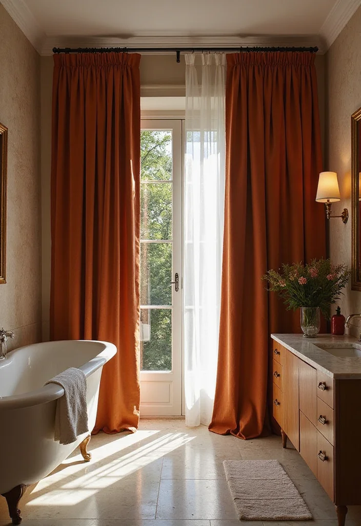 14 Bathroom Curtain Ideas for Light Privacy and Moisture Control - 13. Eco-Friendly Velvet Curtains
