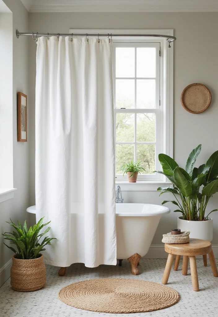 14 Bathroom Curtain Ideas for Light Privacy and Moisture Control - 2. Organic Cotton Shower Curtain