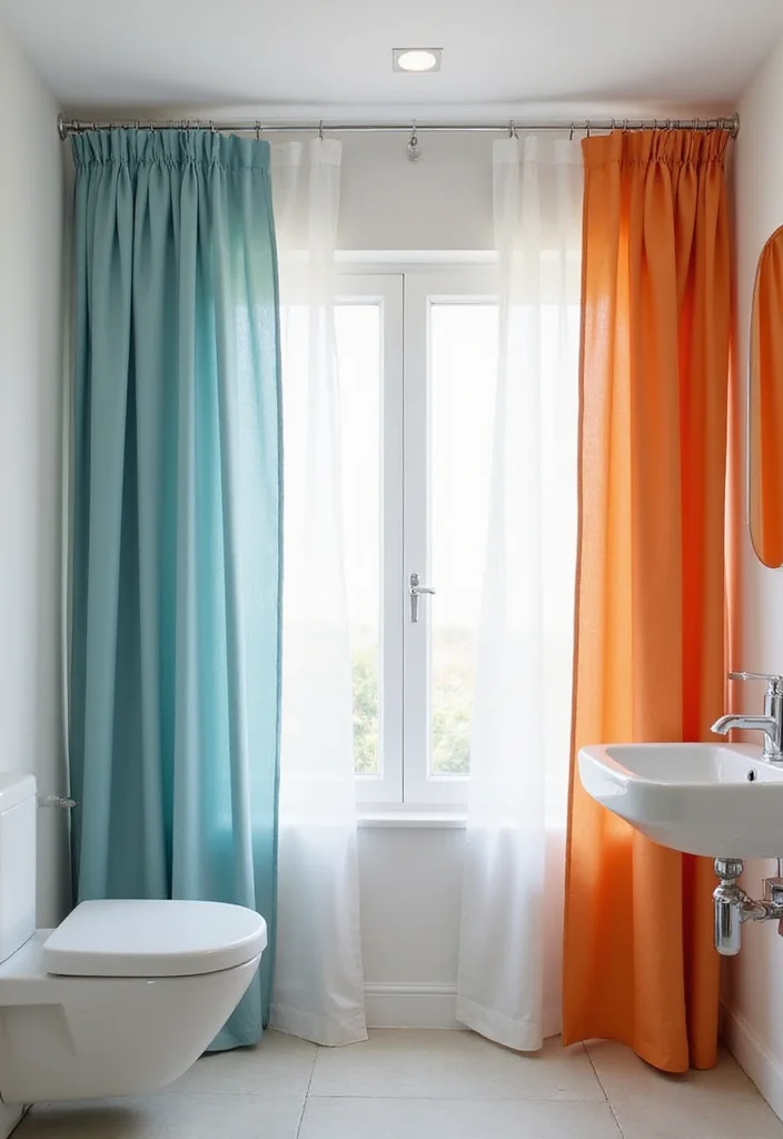 14 Bathroom Curtain Ideas for Light Privacy and Moisture Control - 8. Tension Rods with Fabric Panels