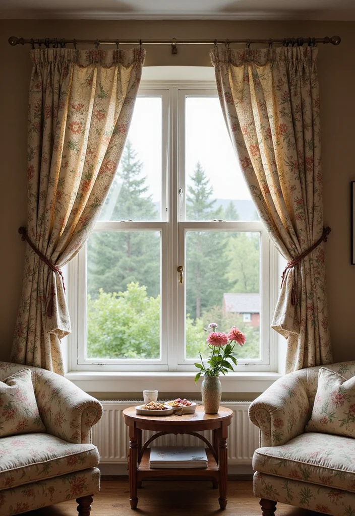 14 Bay Window Curtain Ideas for Balanced Elegant Framing - 10. Floral Curtains for a Touch of Nature