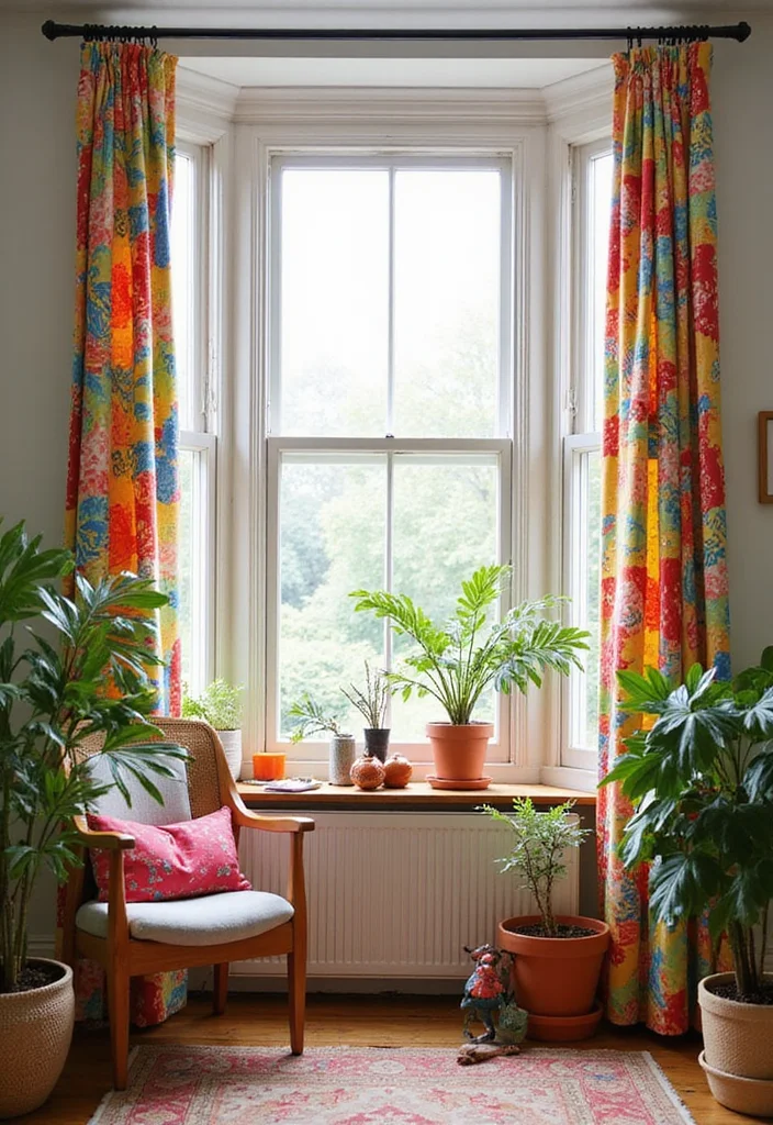14 Bay Window Curtain Ideas for Balanced Elegant Framing - 3. Recycled Cotton Curtains for a Pop of Color