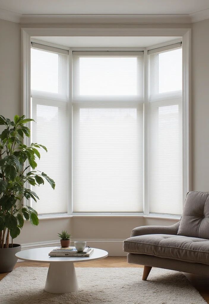 14 Bay Window Curtain Ideas for Balanced Elegant Framing - 7. Minimalist Blinds for Modern Aesthetics