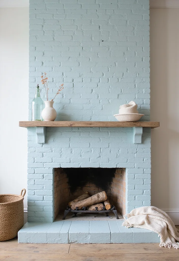 14 Brick Fireplace Painting Ideas for Fresh Updated Looks - 2. Soft Pastel Hues