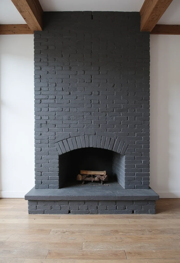 14 Brick Fireplace Painting Ideas for Fresh Updated Looks - 8. Charcoal and White Contrast