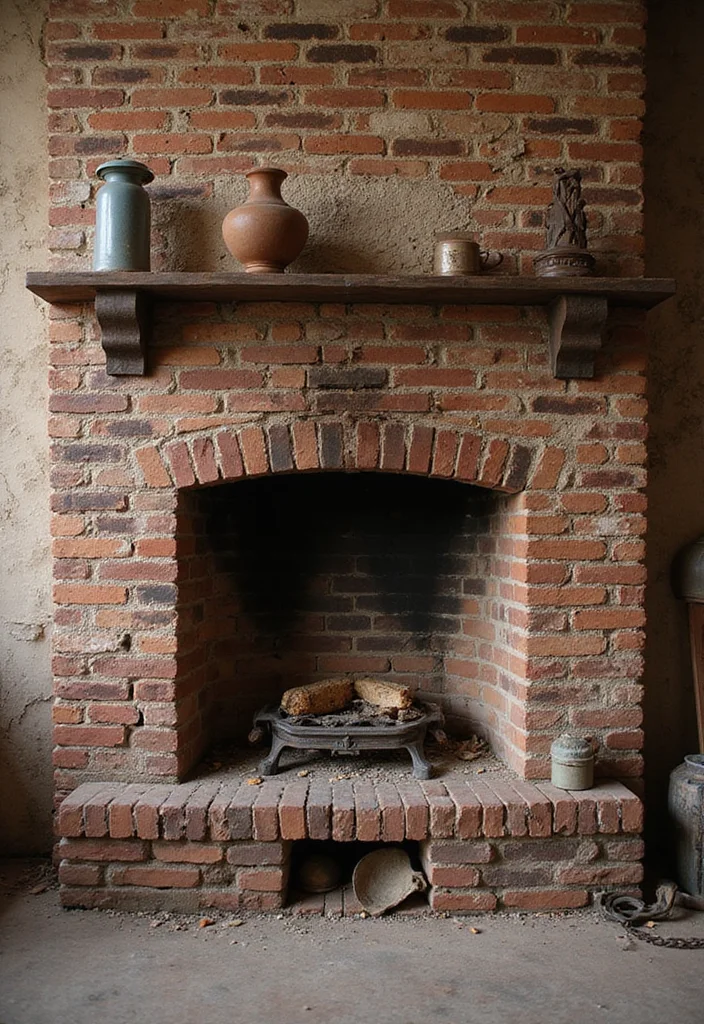 14 Brick Fireplace Painting Ideas for Fresh Updated Looks - 9. Vintage Distressed Look