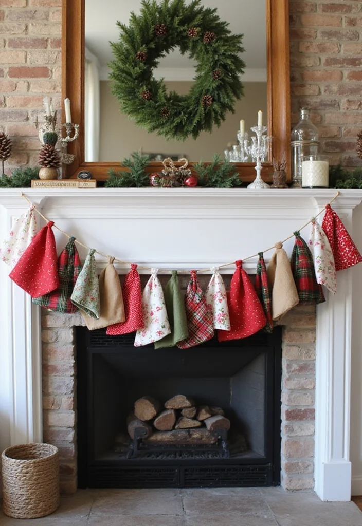 14 Christmas Fireplace Decor Ideas for Warm Festive Charm - 11. Festive Fabric Banners