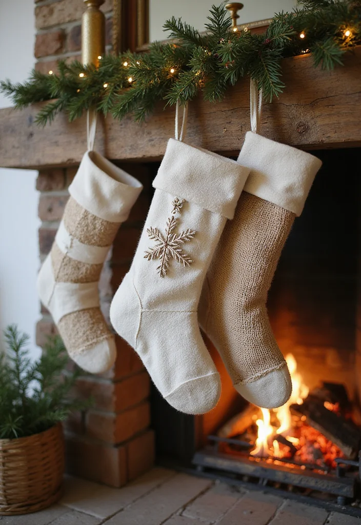 14 Christmas Fireplace Decor Ideas for Warm Festive Charm - 3. Handmade Stockings