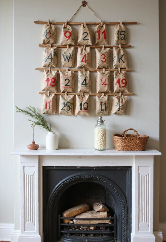 14 Christmas Fireplace Decor Ideas for Warm Festive Charm - 9. DIY Advent Calendar