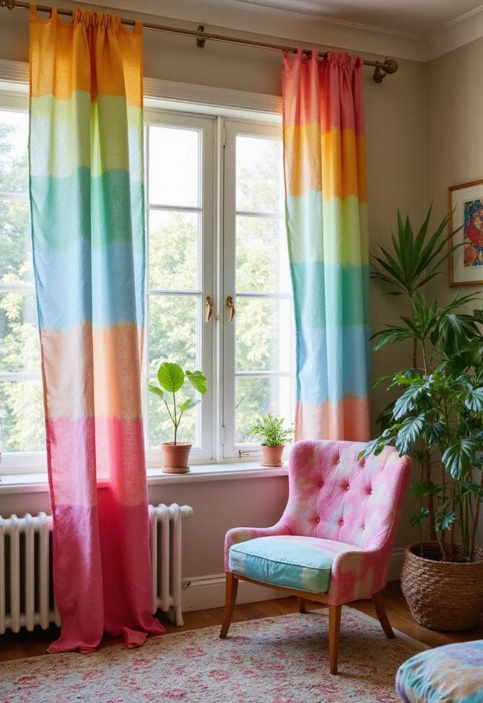 14 Curtain Ideas for Stylish Functional Window Updates - 8. Eco-Friendly Tie-Dye Drapes