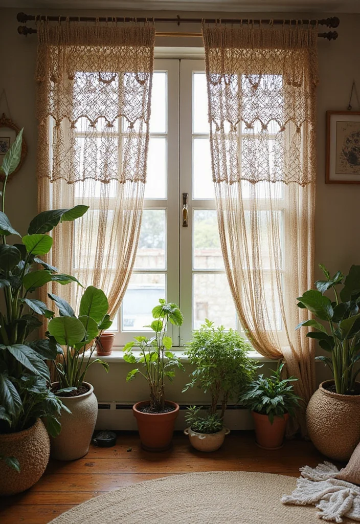 14 Curtain Ideas for Stylish Functional Window Updates - 9. Macrame Window Treatments