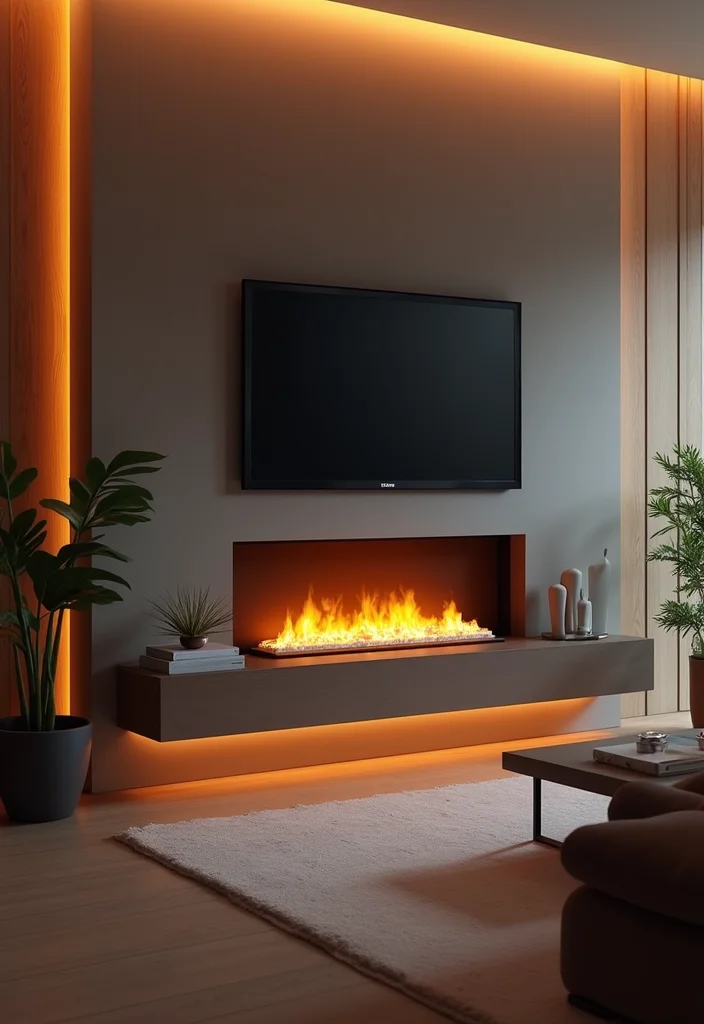 14 Electric Fireplace Ideas With TV for Modern Integrated Design 111 14 Electric Fireplace Ideas With TV for Modern Integrated Design - 11. Electric Fireplace with Built-In LED Lighting