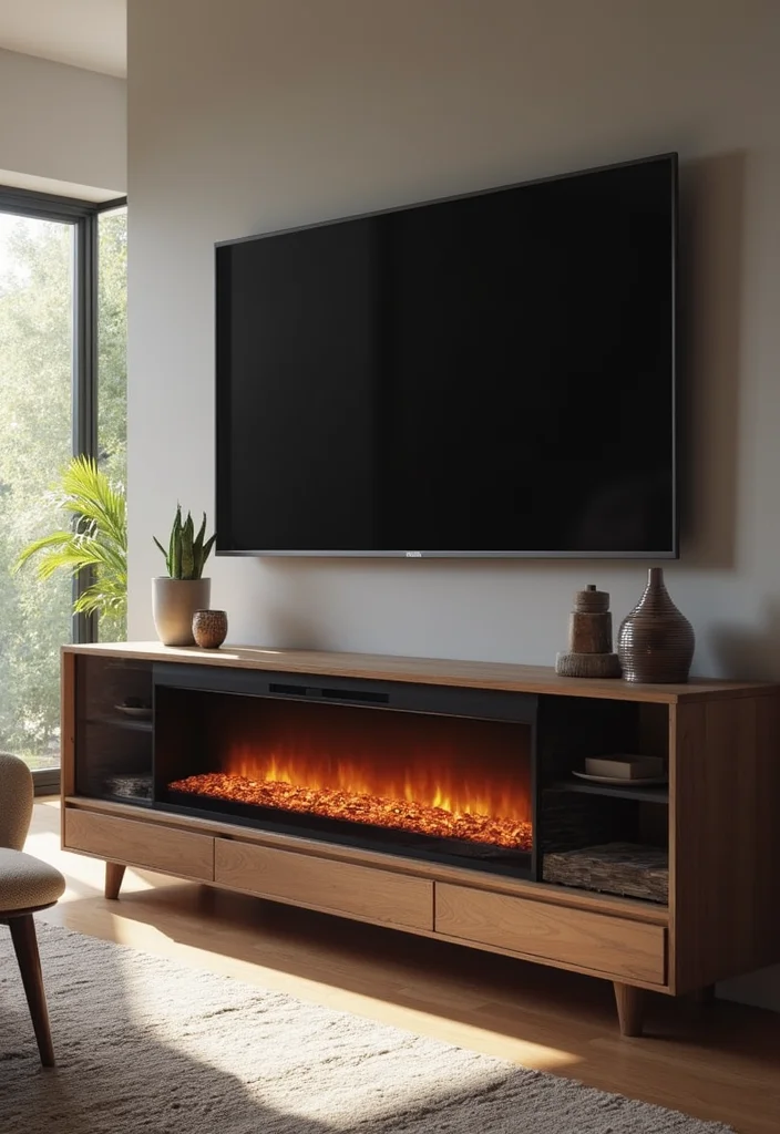 14 Electric Fireplace Ideas With TV for Modern Integrated Design 45 14 Electric Fireplace Ideas With TV for Modern Integrated Design - 5. Electric Fireplace with Integrated Media Console