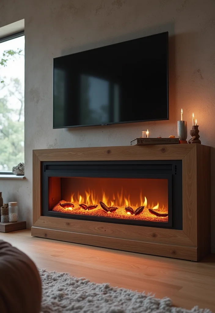 14 Electric Fireplace Ideas With TV for Modern Integrated Design 56 14 Electric Fireplace Ideas With TV for Modern Integrated Design - 6. Freestanding Electric Fireplace with TV Above