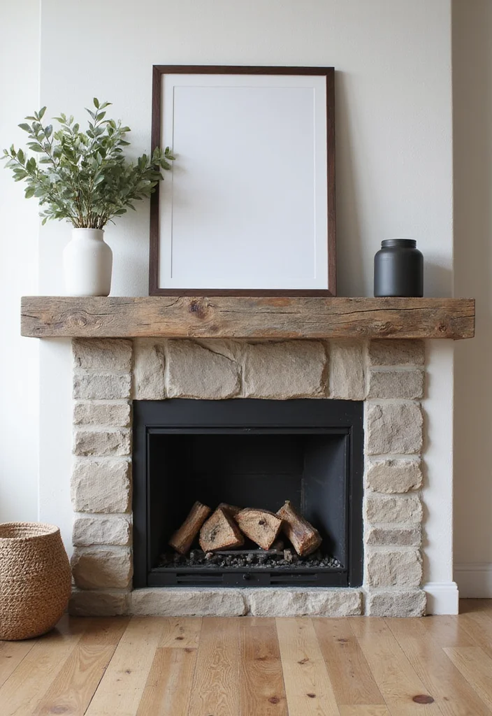 14 Fireplace Mantles Ideas for Classic Decorative Impact - 12. Modern Rustic Fusion