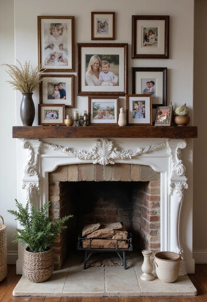 14 Fireplace Mantles Ideas for Classic Decorative Impact - 13. Family Photos Display