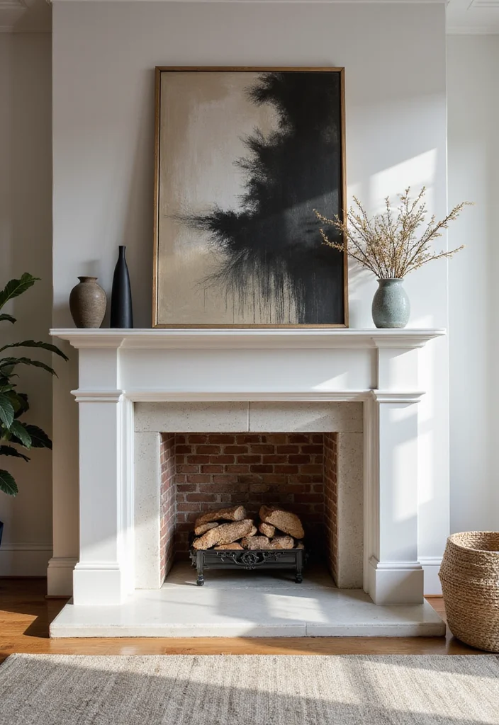 14 Fireplace Mantles Ideas for Classic Decorative Impact - 6. Dramatic Mantel Art