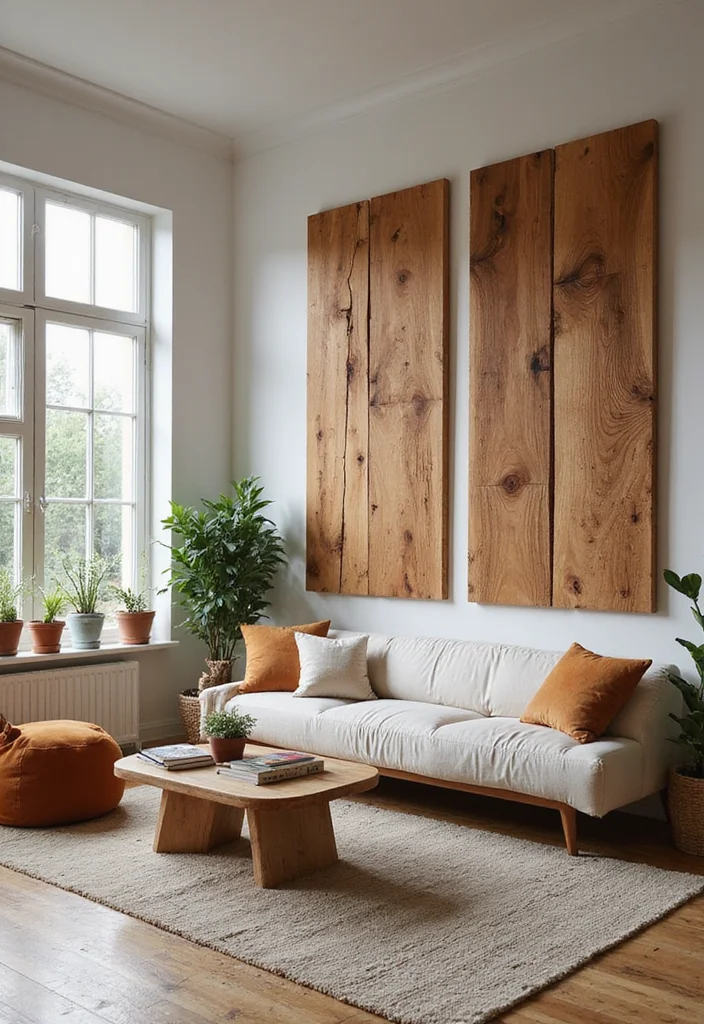 14 Large Living Room Wall Decor Ideas for Big Visual Presence - 1. Oversized Rustic Wood Panels