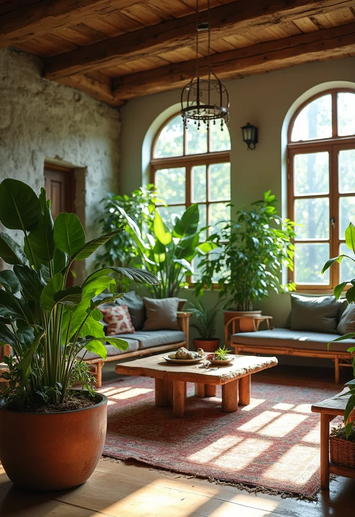 14 Large Living Room Wall Decor Ideas for Big Visual Presence - 10. Large Planters with Greenery