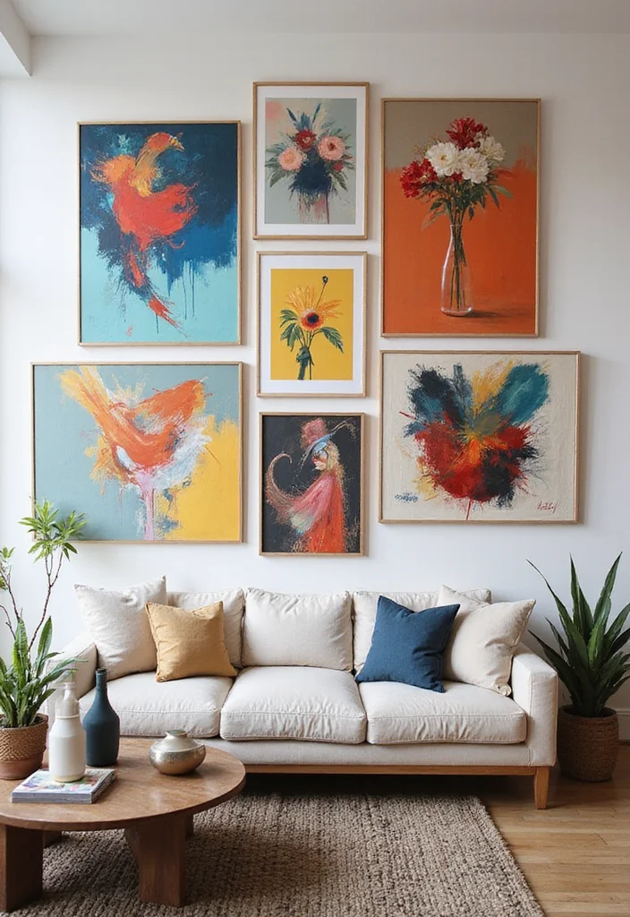 14 Large Living Room Wall Decor Ideas for Big Visual Presence - 2. Statement Artwork Collections