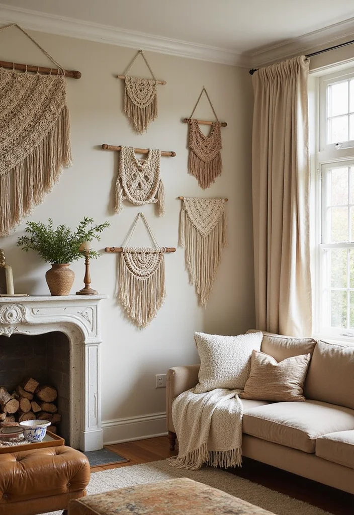 14 Large Living Room Wall Decor Ideas for Big Visual Presence - 6. Textured Wall Hangings