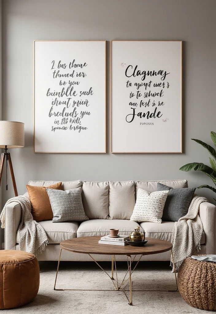 14 Large Living Room Wall Decor Ideas for Big Visual Presence - 8. Large Canvas Prints with Quotes