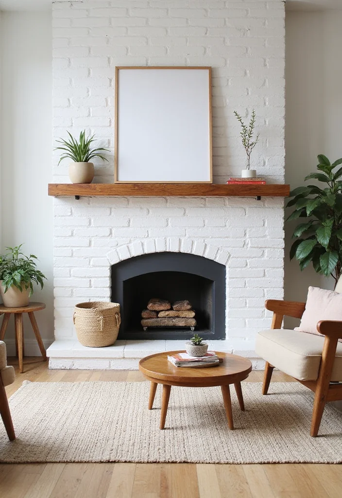 14 Mid Century Modern Fireplace Ideas for Sleek Retro Lines - 1. Minimalist White Brick