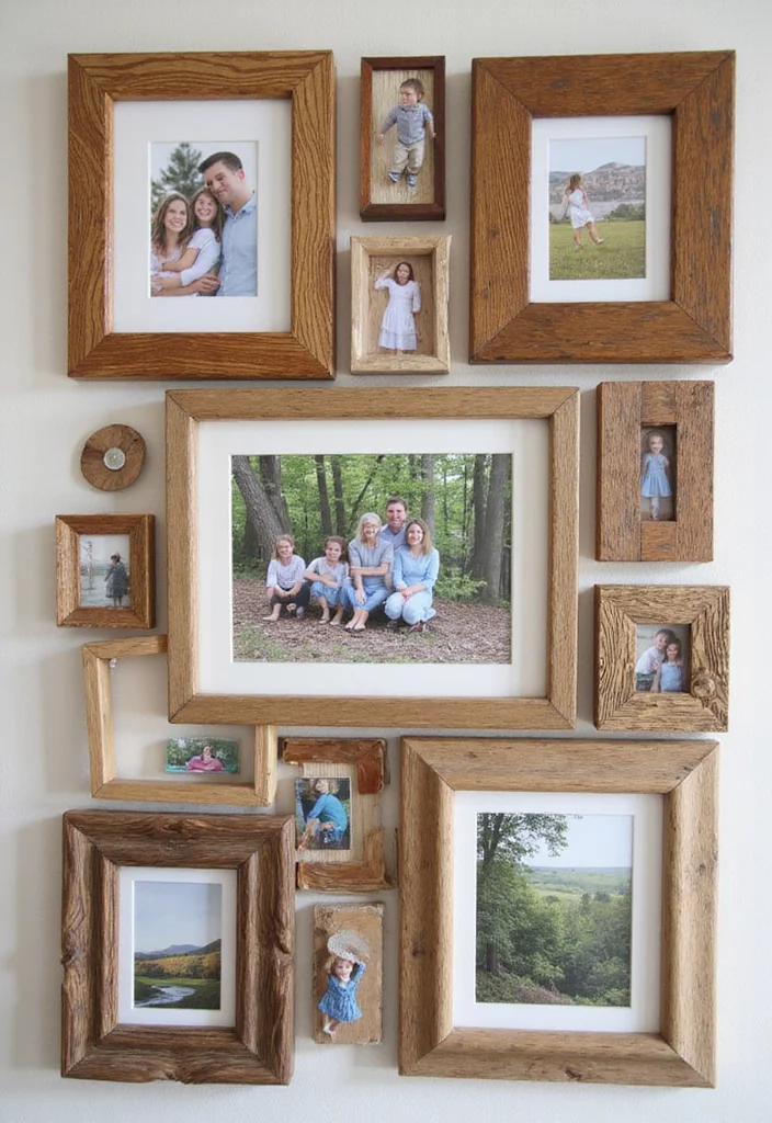 14 Rustic Wall Decor Ideas for Warm Natural Character - 1. Reclaimed Wood Gallery Wall