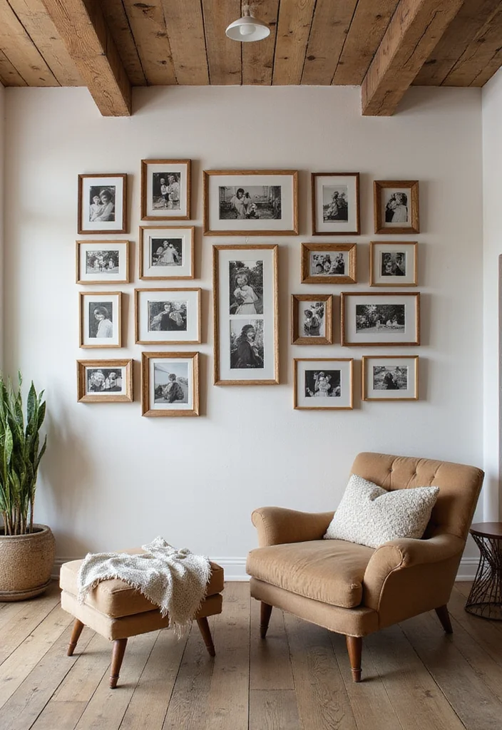14 Rustic Wall Decor Ideas for Warm Natural Character - 11. Family Photo Collages