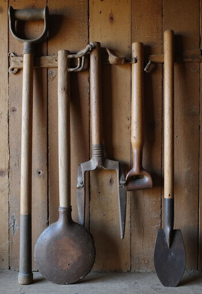 14 Rustic Wall Decor Ideas for Warm Natural Character - 8. Vintage Farm Tools