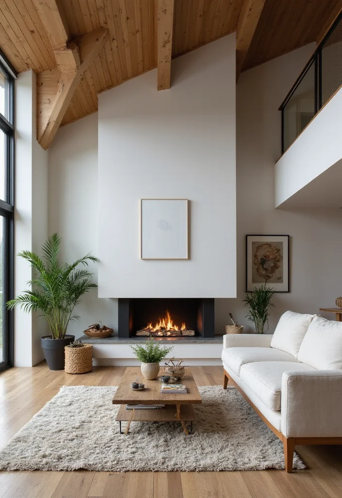 14 Vaulted Ceiling Fireplace Ideas for Dramatic Vertical Style - 10. Eco-friendly Fireplaces