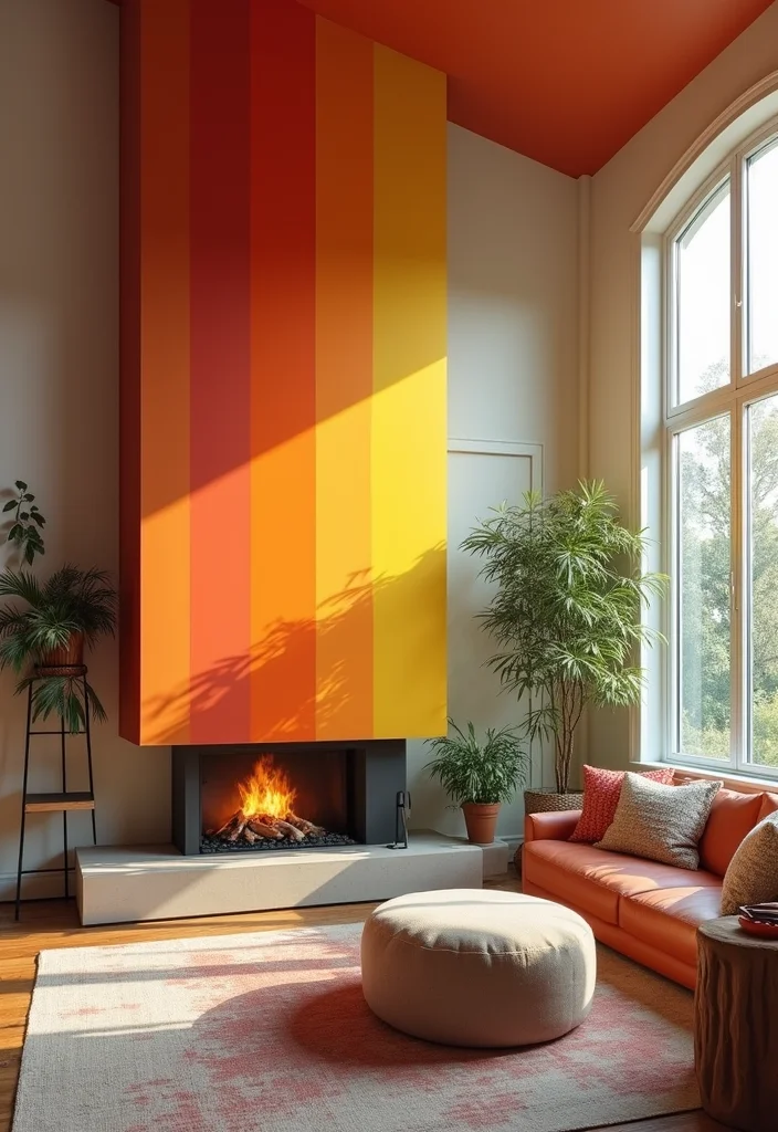 14 Vaulted Ceiling Fireplace Ideas for Dramatic Vertical Style - 12. Accented with Color