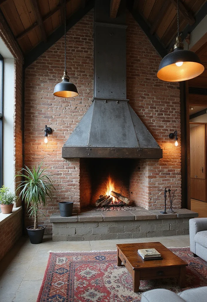 14 Vaulted Ceiling Fireplace Ideas for Dramatic Vertical Style - 5. Industrial Chic