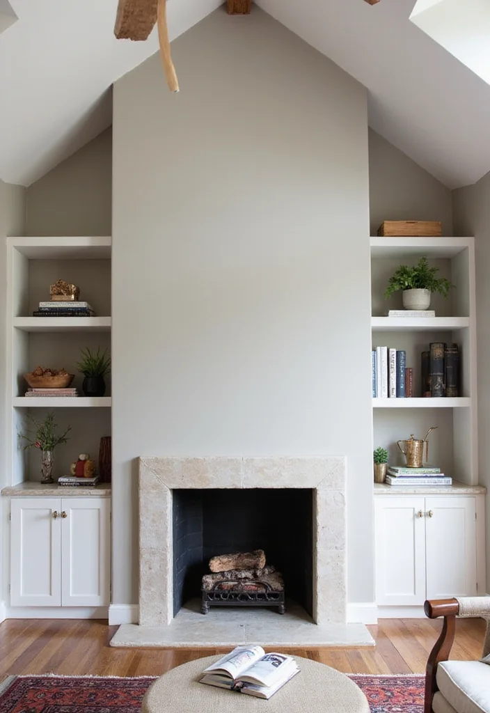 14 Vaulted Ceiling Fireplace Ideas for Dramatic Vertical Style - 7. Fireplace with Built-in Shelves