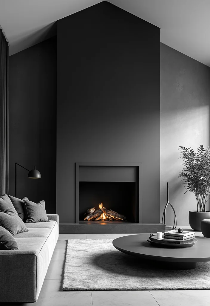 14 Vaulted Ceiling Fireplace Ideas for Dramatic Vertical Style - 9. Dramatic Black and White
