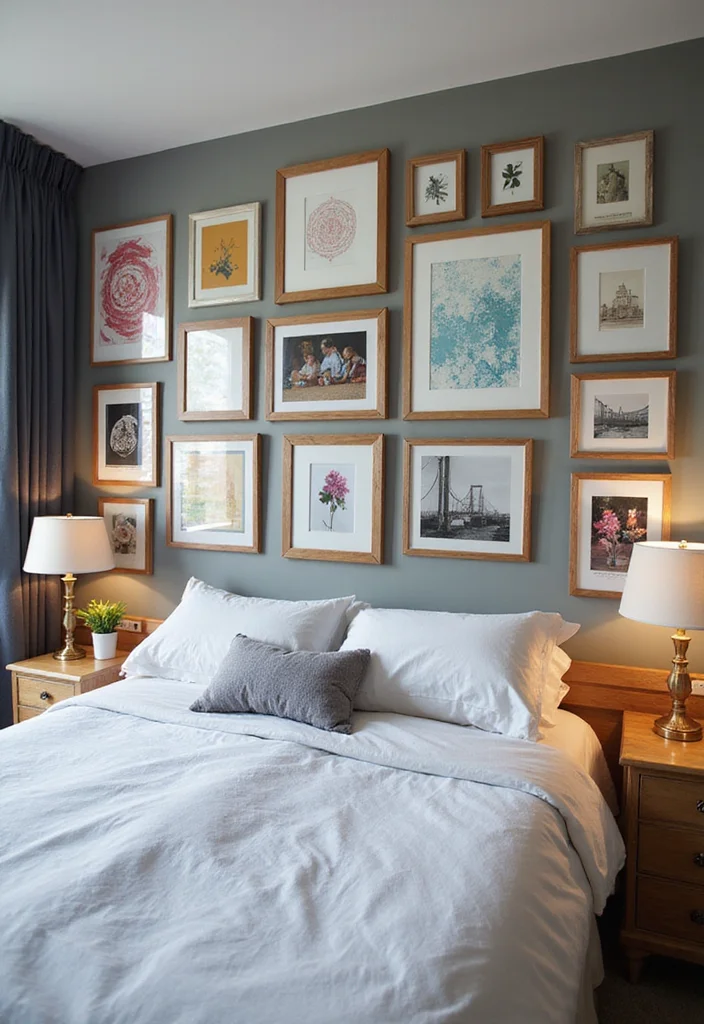 14 Wall Decor Ideas for a Cozy Personalized Bedroom - 3. Framed Art Gallery