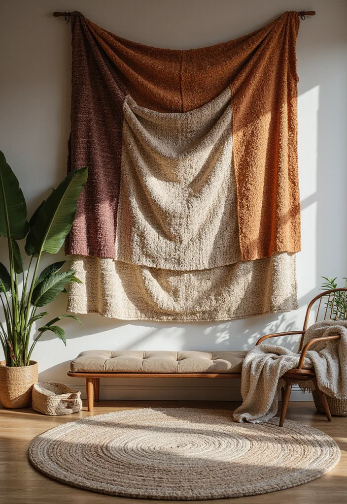 14 Wall Decor Living Room Ideas for Strong Stylish Impact - 1. Layered Textures with Tapestries