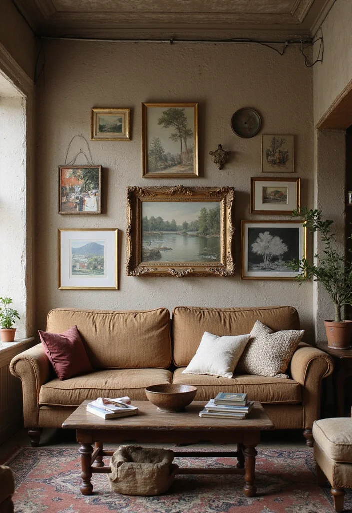 14 Wall Decor Living Room Ideas for Strong Stylish Impact - 10. Vintage Finds as Decor