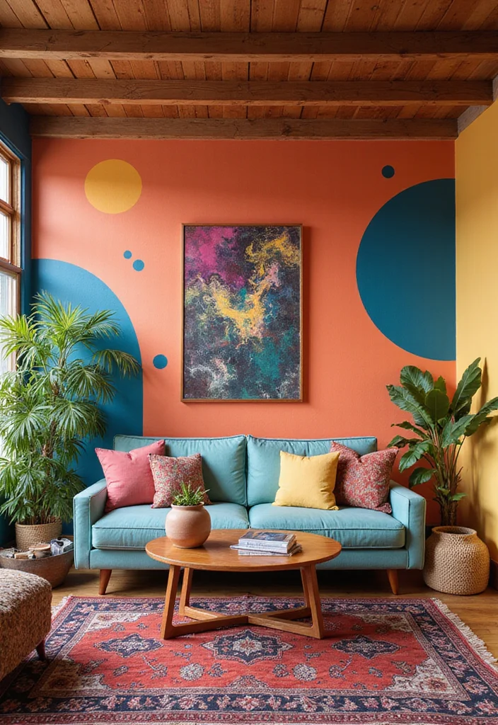 14 Wall Decor Living Room Ideas for Strong Stylish Impact - 13. Colorful Wall Paints or Patterns