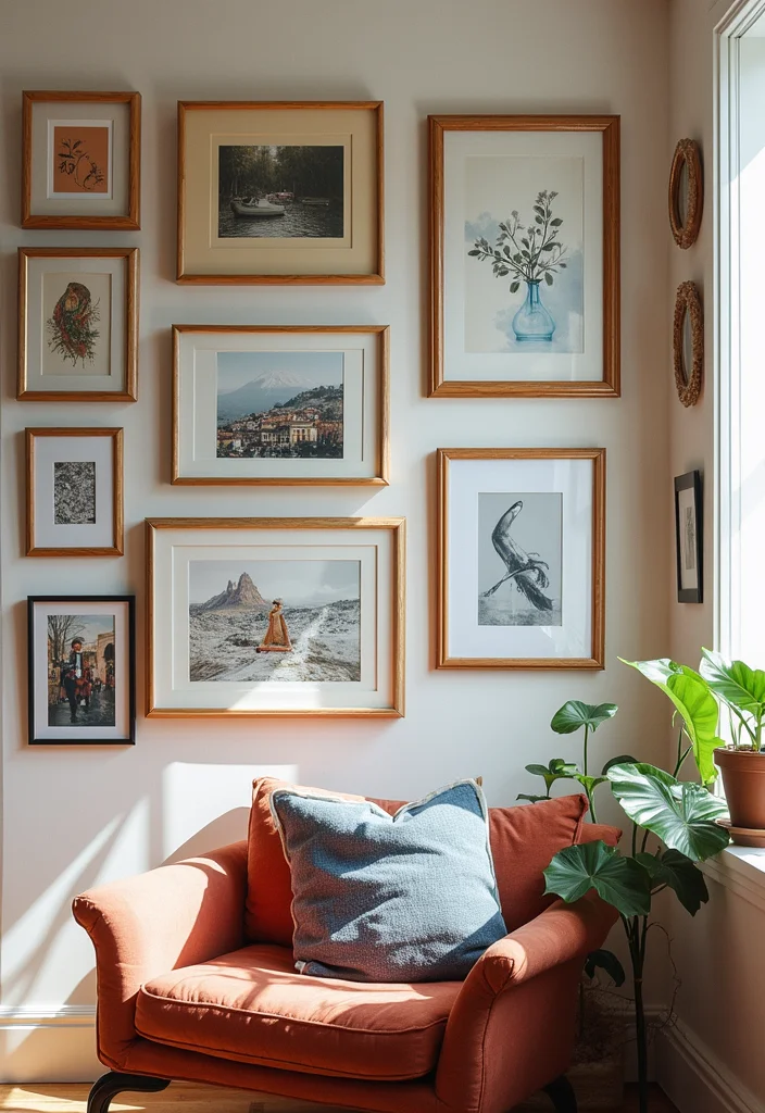 14 Wall Decor Living Room Ideas for Strong Stylish Impact - 8. Eclectic Gallery Wall Mix