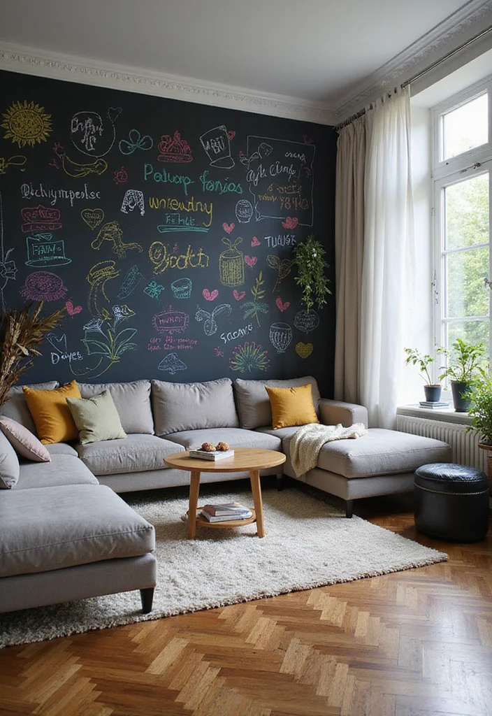 14 Wall Decor Living Room Ideas for Strong Stylish Impact - 9. Chalkboard or Whiteboard Walls