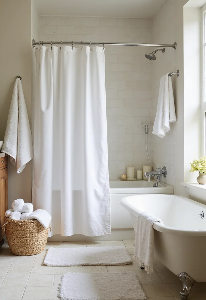 14 White Shower Curtain Bathroom Ideas for Clean Fresh Style - 11. Spa Sanctuary
