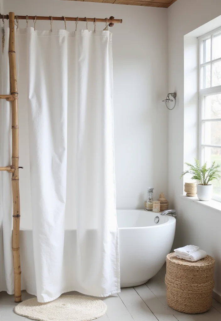 14 White Shower Curtain Bathroom Ideas for Clean Fresh Style - 2. Minimalist Zen