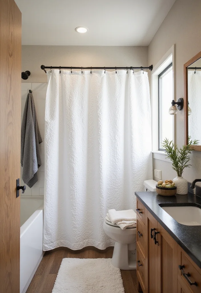 14 White Shower Curtain Bathroom Ideas for Clean Fresh Style - 3. Textured Appeal