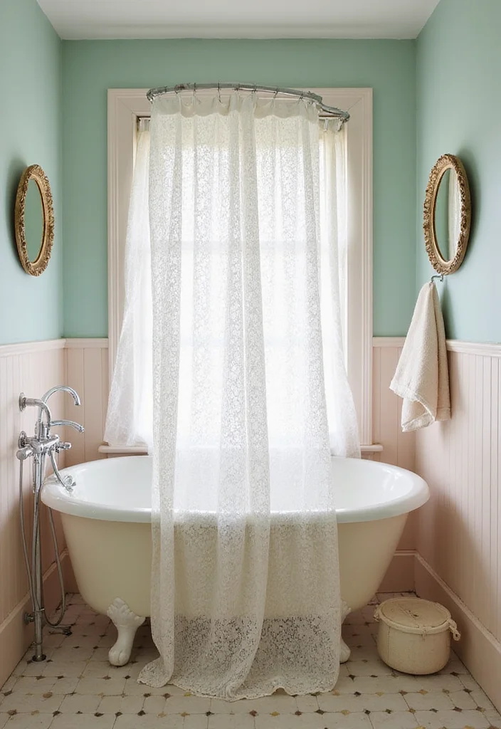 14 White Shower Curtain Bathroom Ideas for Clean Fresh Style - 4. Vintage Charm