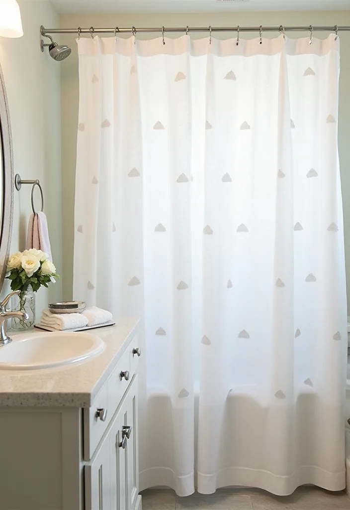 14 White Shower Curtain Bathroom Ideas for Clean Fresh Style - 8. Pattern Play
