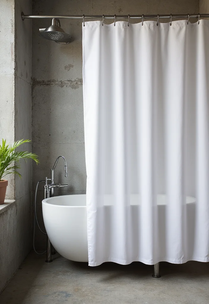 14 White Shower Curtain Bathroom Ideas for Clean Fresh Style - 9. Industrial Edge